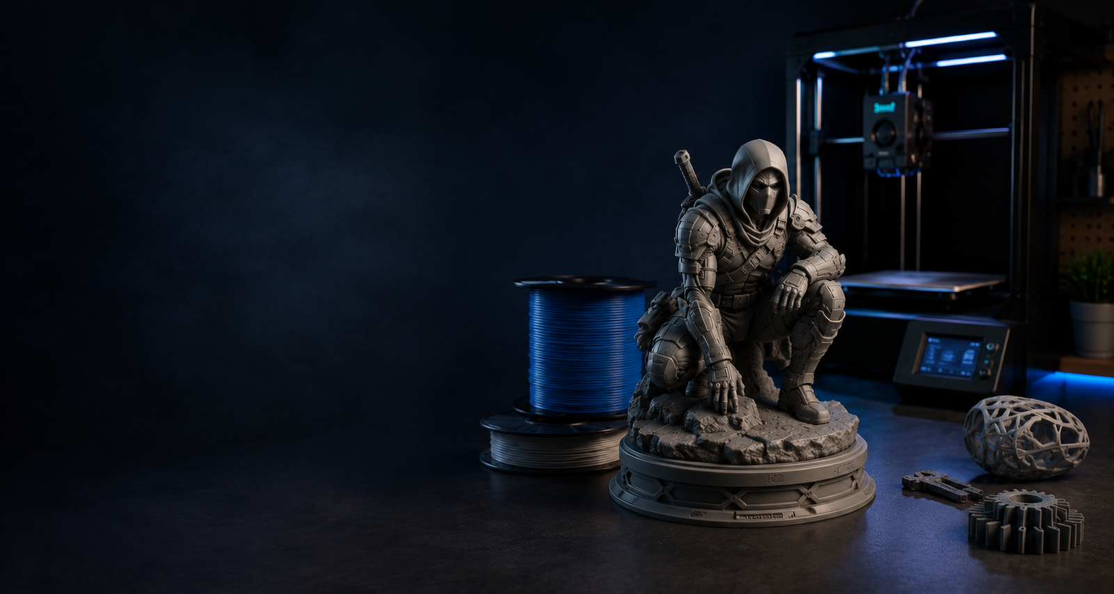 3D printed model with 3D printer and filament for STL files